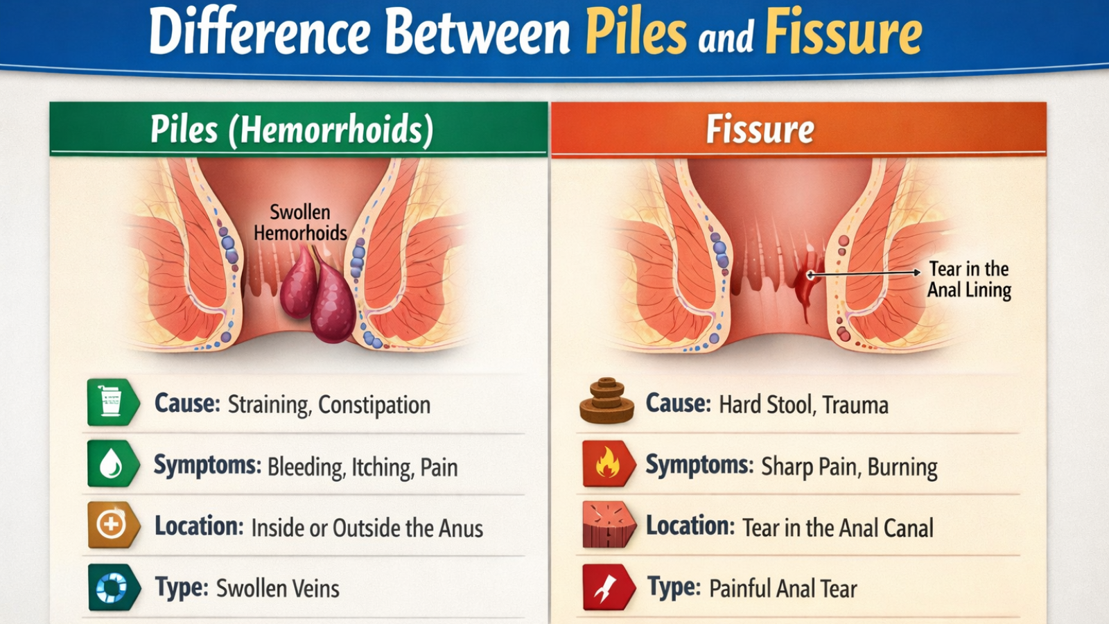 Difference Between Piles and Fissure